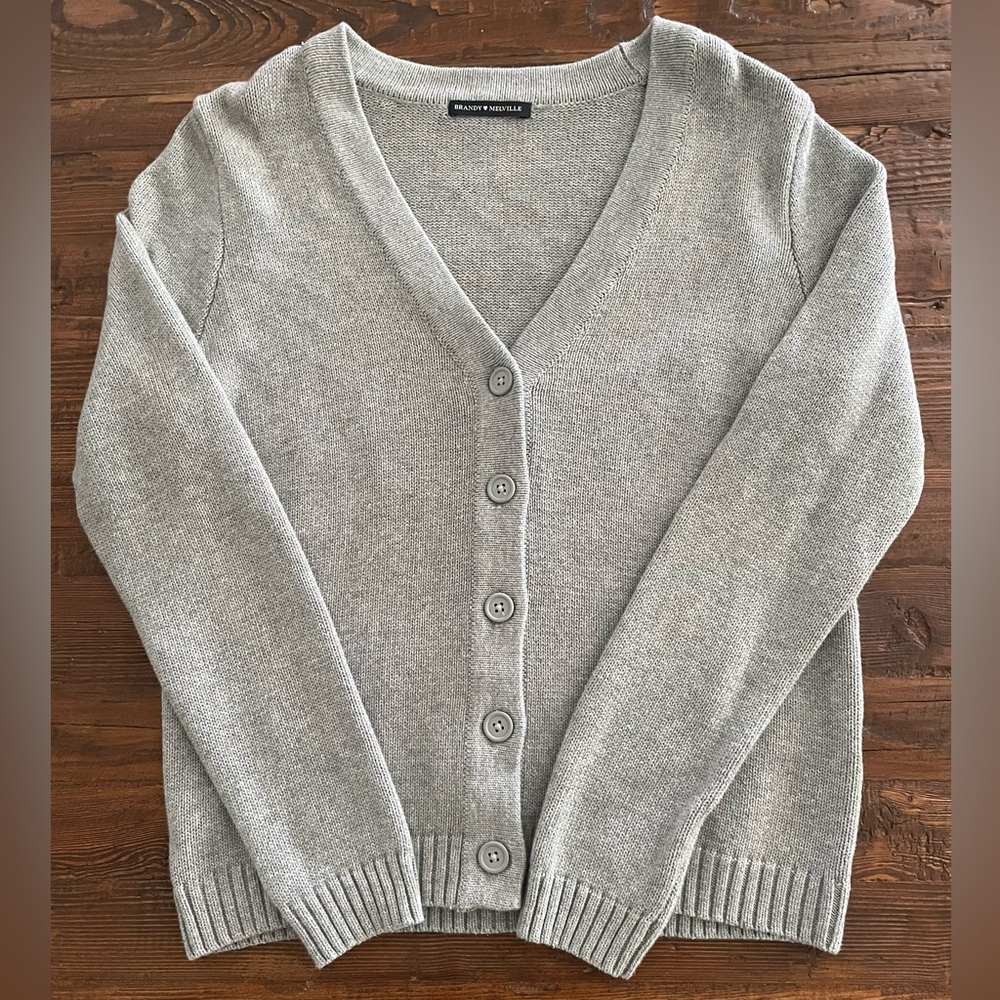 Brandy Melville Gray Cardigan Sweater with V-Neck